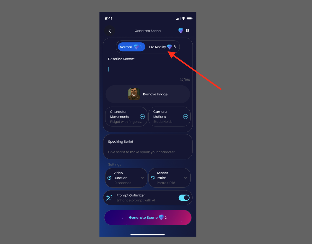 Video Generation Form Pro Reality Option